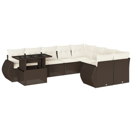 vidaXL Set Divani da Giardino 10pz con Cuscini in Polyrattan Marrone