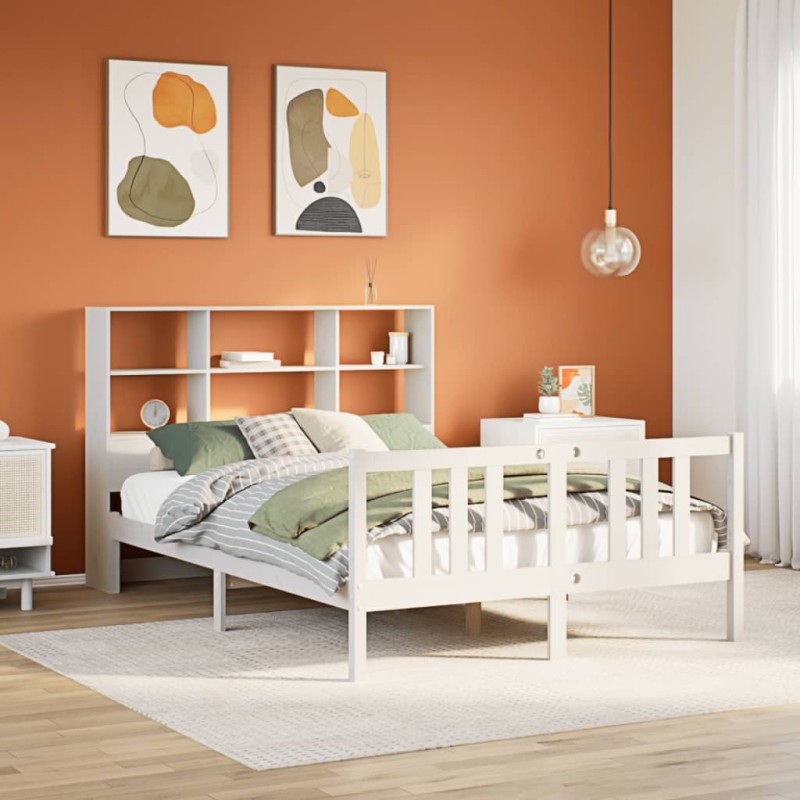 vidaXL Letto Libreria senza Materasso Bianco 140x200 cm Legno di Pino vidaXL Letto Libreria senza Materasso Bianco 140x200 cm Legno di Pino
