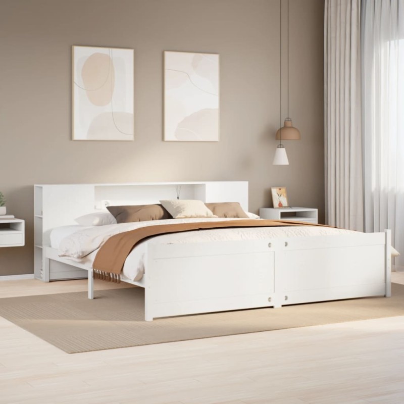 vidaXL Letto Libreria senza Materasso Bianco 200x200 cm Legno di Pino vidaXL Letto Libreria senza Materasso Bianco 200x200 cm Legno di Pino