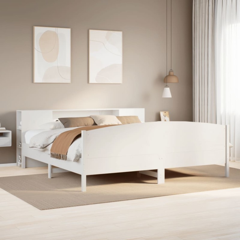 vidaXL Letto Libreria senza Materasso Bianco 200x200 cm Legno di Pino vidaXL Letto Libreria senza Materasso Bianco 200x200 cm Legno di Pino