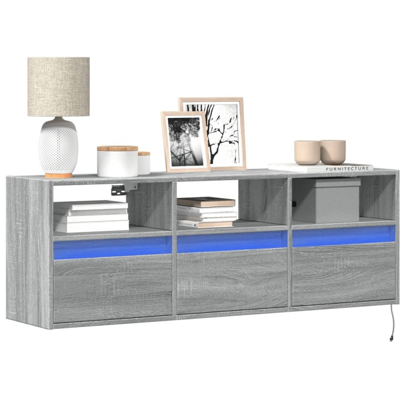 vidaXL Mobile TV a Parete con Luci LED Grigio Sonoma 130x31x45 cm vidaXL Mobile TV a Parete con Luci LED Grigio Sonoma 130x31x45 cm