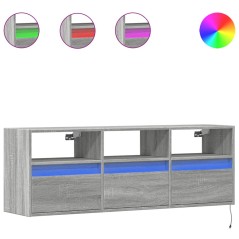 vidaXL Mobile TV a Parete con Luci LED Grigio Sonoma 130x31x45 cm