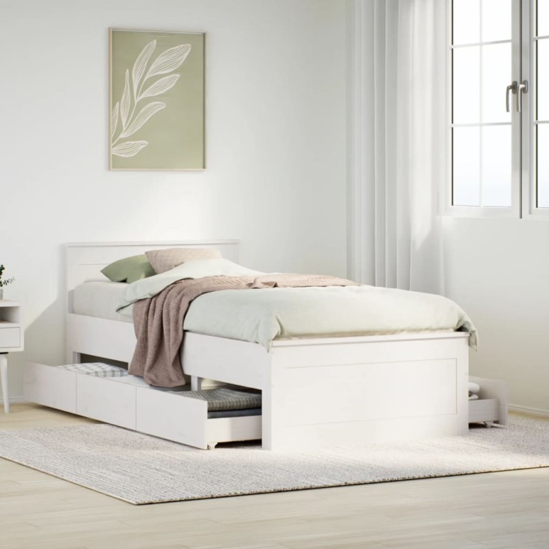 vidaXL Giroletto senza Materasso con Testiera Bianco 90x200 cm Pino vidaXL Giroletto senza Materasso con Testiera Bianco 90x200 cm Pino