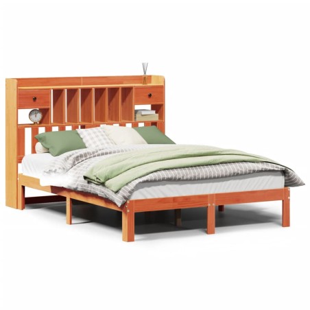 vidaXL Letto Libreria senza Materasso Marrone Cera 120x190 cm in Pino
