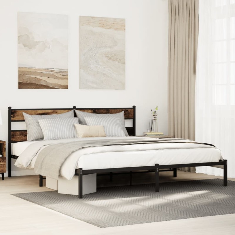 vidaXL Giroletto senza Materaso in Metallo Rovere Fumo 183x213 cm vidaXL Giroletto senza Materaso in Metallo Rovere Fumo 183x213 cm