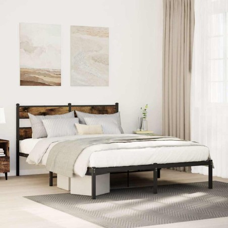 vidaXL Giroletto senza Materaso in Metallo Rovere Fumo 140x190 cm
