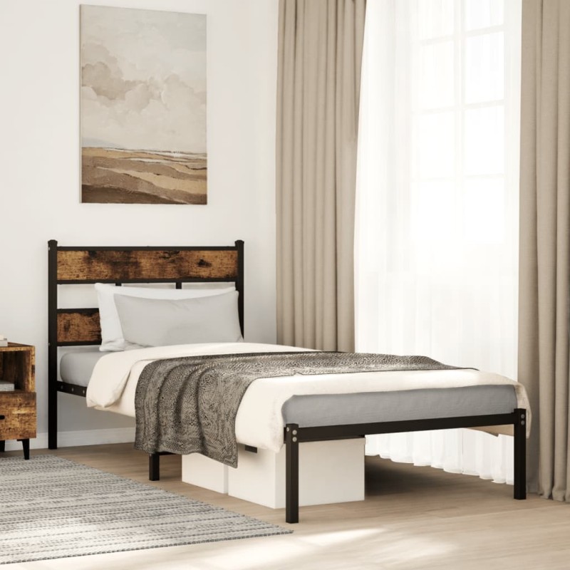 vidaXL Giroletto senza Materaso in Metallo Rovere Fumo 90x190 cm vidaXL Giroletto senza Materaso in Metallo Rovere Fumo 90x190 cm