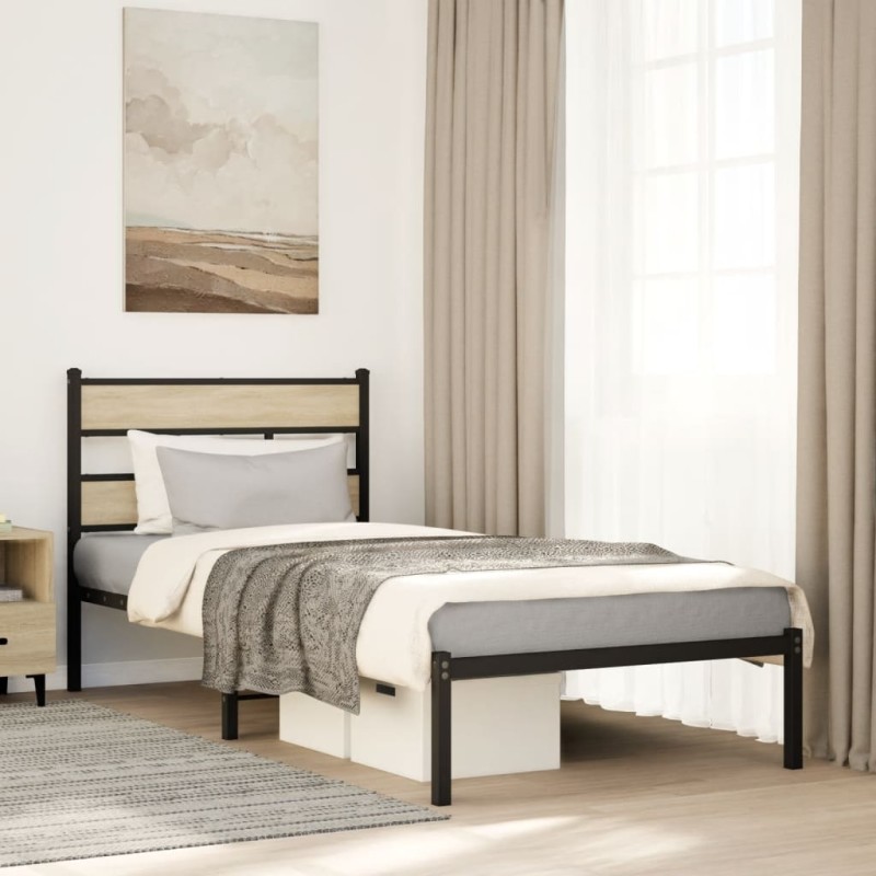 vidaXL Giroletto senza Materaso in Metallo Rovere Sonoma 107x203 cm vidaXL Giroletto senza Materaso in Metallo Rovere Sonoma 107x203 cm