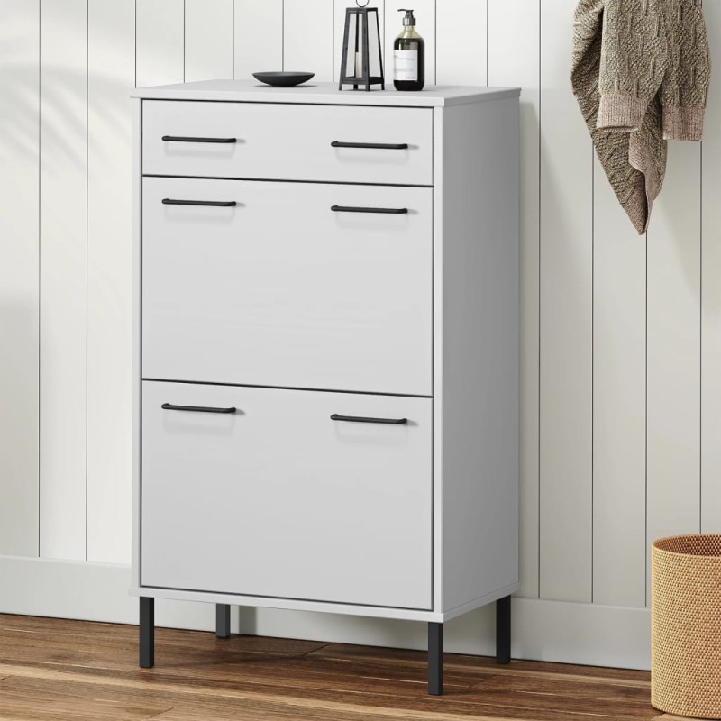 Scarpiera con Gambe Metallo Bianco Legno Massello di Pino OSLO Scarpiera con Gambe Metallo Bianco Legno Massello di Pino OSLO