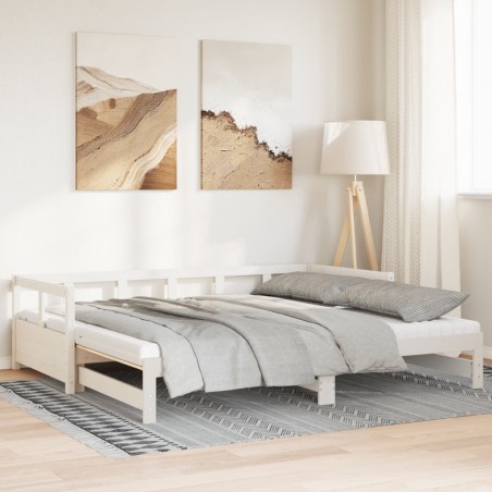 vidaXL Divano Letto con Rotelle e Materasso Bianco 90x190cm Legno Pino