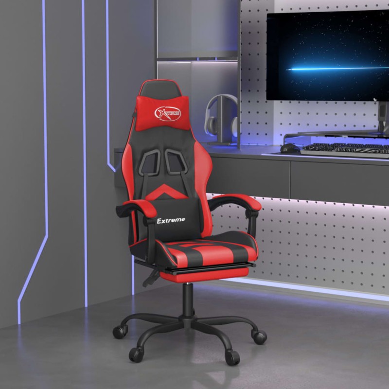 Sedia da Gaming Girevole Poggiapiedi Nero e Rosso Similpelle Sedia da Gaming Girevole Poggiapiedi Nero e Rosso Similpelle