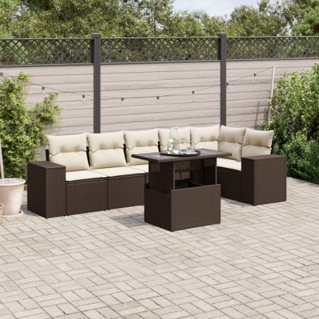 vidaXL Set Divani da Giardino 7 pz con Cuscini Marrone in Polyrattan