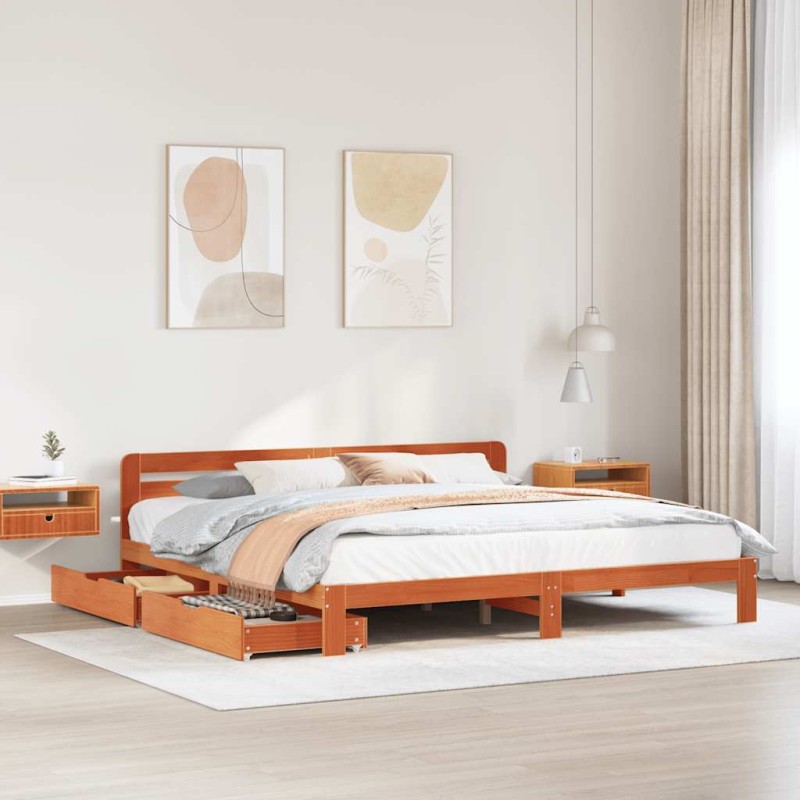 vidaXL Giroletto senza Materasso Marrone Cera 180x200 cm Legno di Pino