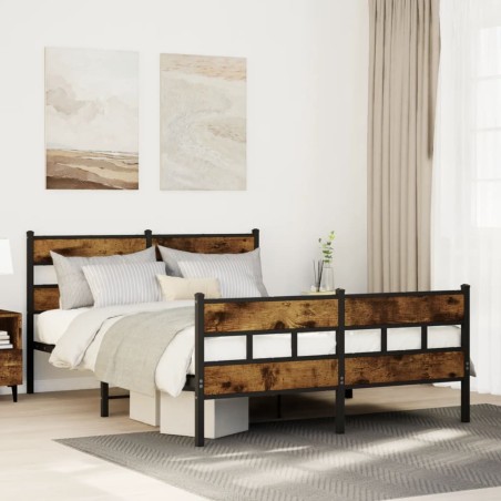 vidaXL Giroletto senza Materaso in Metallo Rovere Fumo 140x200 cm