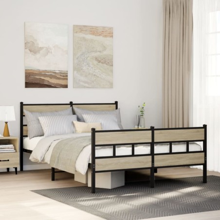 vidaXL Giroletto senza Materaso in Metallo Rovere Sonoma 140x200 cm