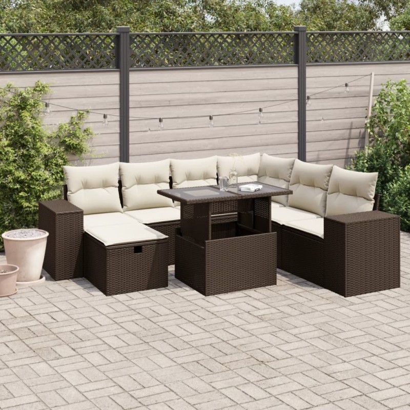 vidaXL Set Divani da Giardino 8 pz con Cuscini Marrone in Polyrattan vidaXL Set Divani da Giardino 8 pz con Cuscini Marrone in Polyrattan