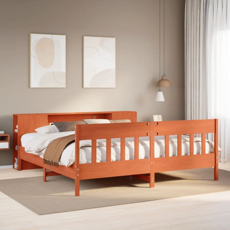 vidaXL Letto Libreria senza Materasso Marrone Cera 200x200 cm in Pino vidaXL Letto Libreria senza Materasso Marrone Cera 200x200 cm in Pino