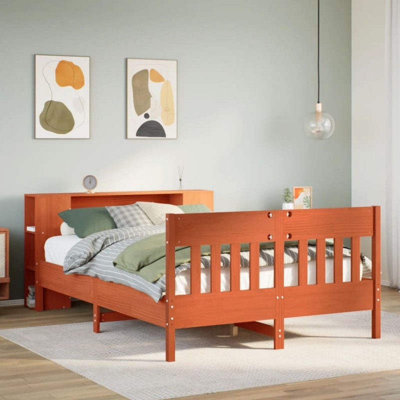 vidaXL Letto Libreria senza Materasso Marrone Cera 120x200 cm in Pino