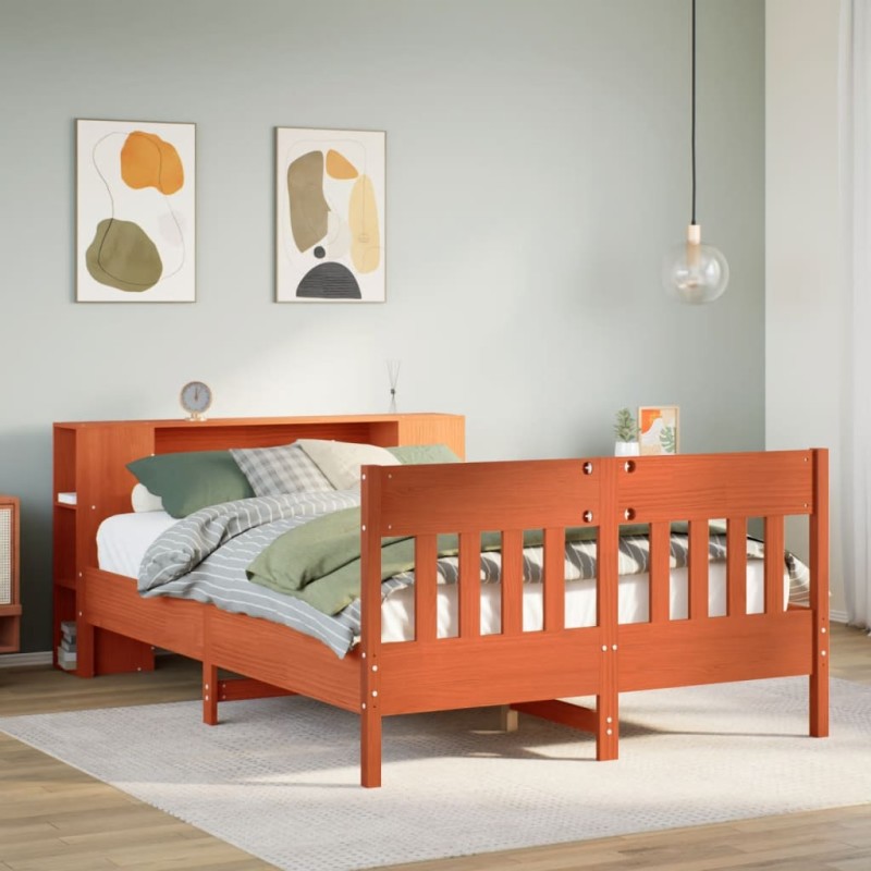 vidaXL Letto Libreria senza Materasso Marrone Cera 135x190 cm in Pino vidaXL Letto Libreria senza Materasso Marrone Cera 135x190 cm in Pino