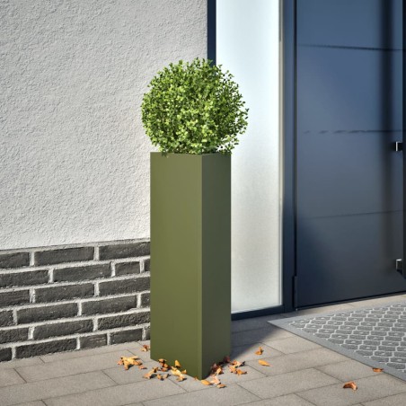 vidaXL Fioriere 2 pz Verde Oliva Triangolari 30x26x75 cm in Acciaio