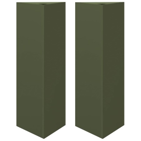 vidaXL Fioriere 2 pz Verde Oliva Triangolari 30x26x75 cm in Acciaio