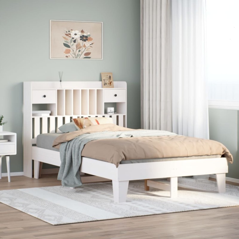 vidaXL Letto senza Materasso Bianco 135x190 cm Legno Massello di Pino vidaXL Letto senza Materasso Bianco 135x190 cm Legno Massello di Pino