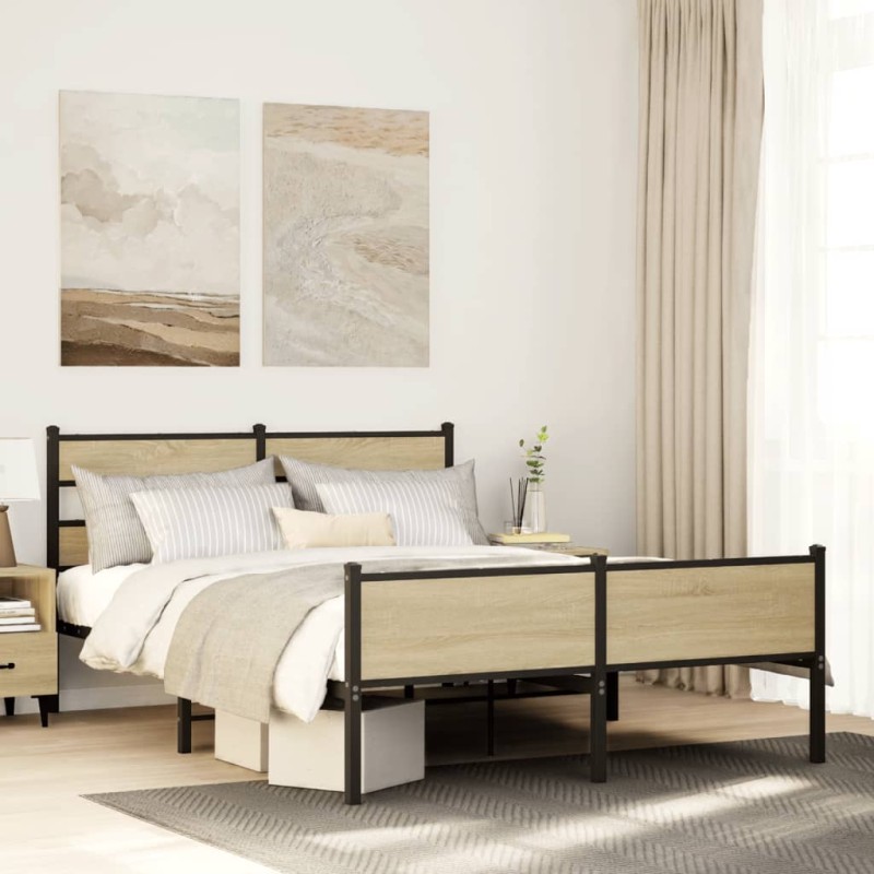 vidaXL Giroletto senza Materasso Rovere Sonoma 140x190cm in Truciolato vidaXL Giroletto senza Materasso Rovere Sonoma 140x190cm in Truciolato