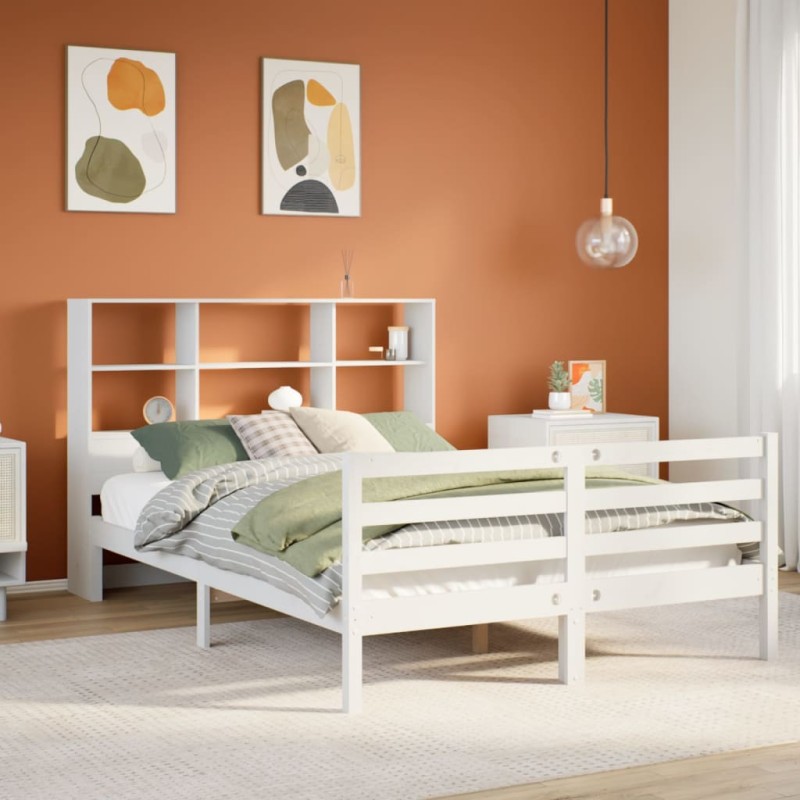 vidaXL Letto Libreria senza Materasso Bianco 140x200 cm Legno di Pino vidaXL Letto Libreria senza Materasso Bianco 140x200 cm Legno di Pino