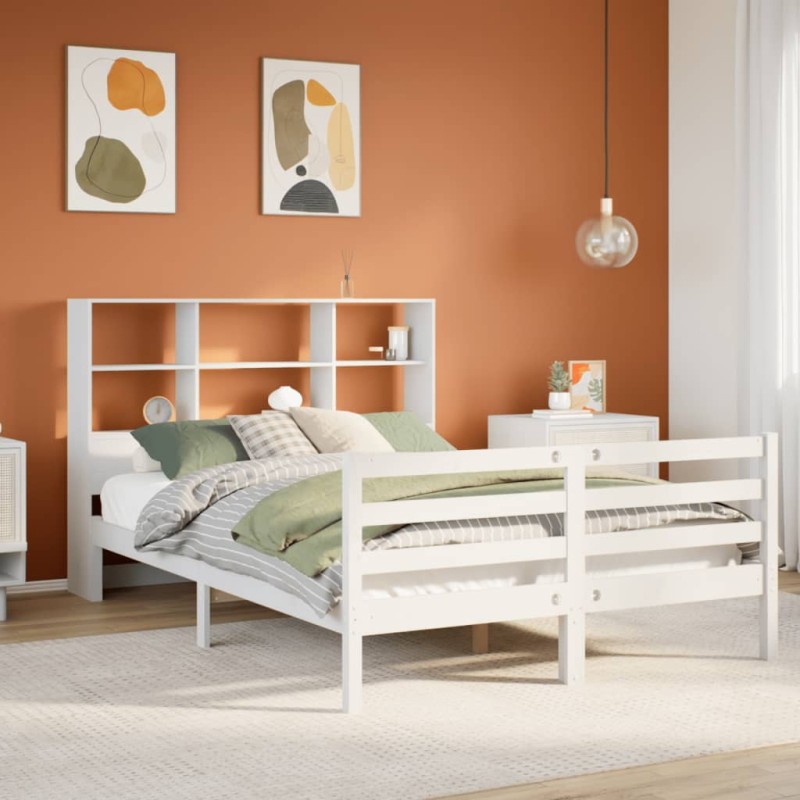 vidaXL Letto Libreria senza Materasso Bianco 150x200 cm Legno di Pino vidaXL Letto Libreria senza Materasso Bianco 150x200 cm Legno di Pino
