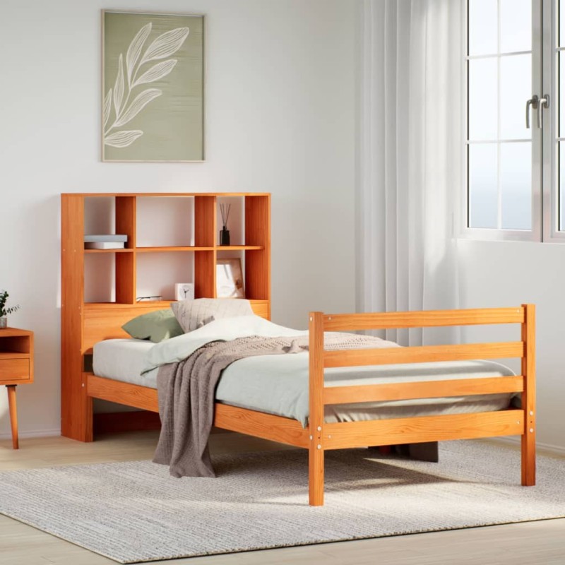 vidaXL Letto Libreria senza Materasso Marrone Cera 75x190 cm Legno vidaXL Letto Libreria senza Materasso Marrone Cera 75x190 cm Legno