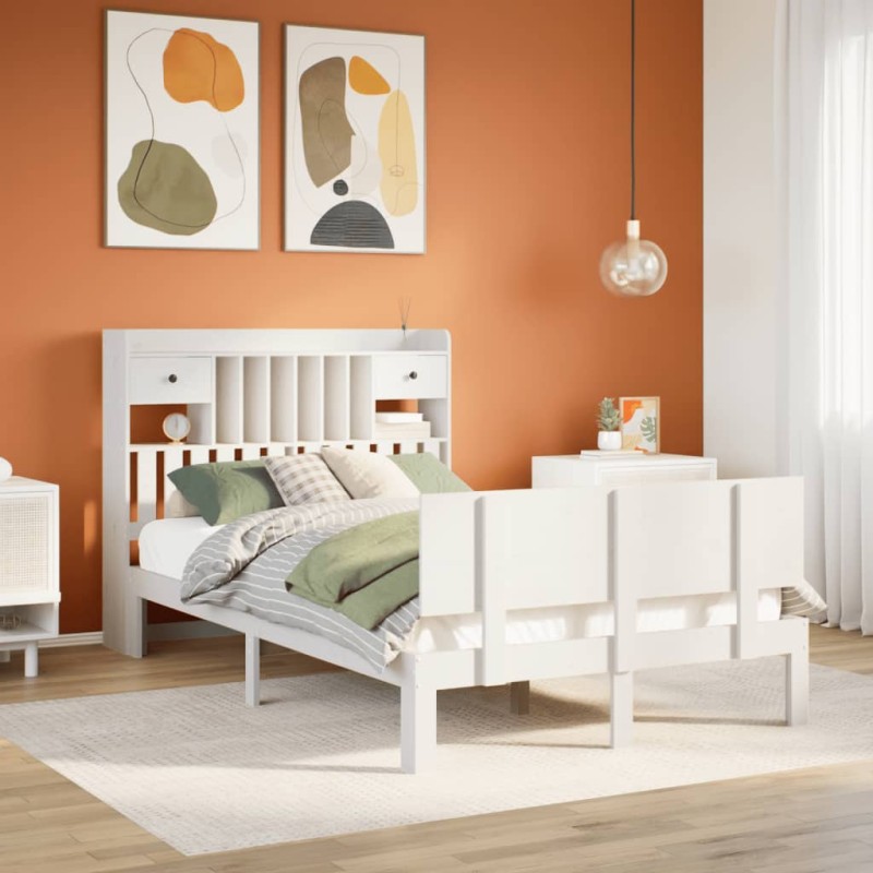 vidaXL Letto Libreria senza Materasso Bianco 120x200 cm Legno di Pino vidaXL Letto Libreria senza Materasso Bianco 120x200 cm Legno di Pino