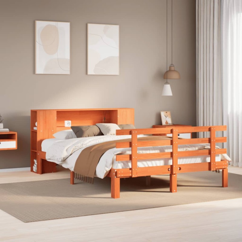 vidaXL Letto Libreria senza Materasso Marrone Cera 120x200 cm in Pino vidaXL Letto Libreria senza Materasso Marrone Cera 120x200 cm in Pino