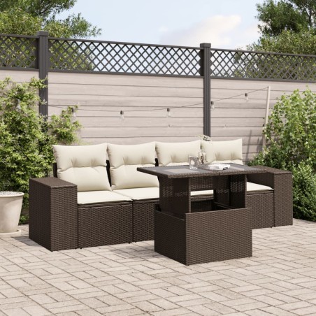 vidaXL Set Divano da Giardino 5 pz con Cuscini Marrone in Polyrattan
