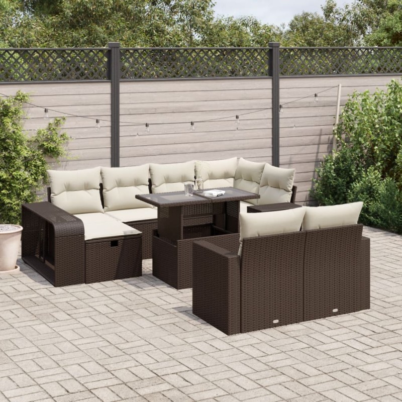 vidaXL Set Divani da Giardino 11 pz con Cuscini Polyrattan Marrone