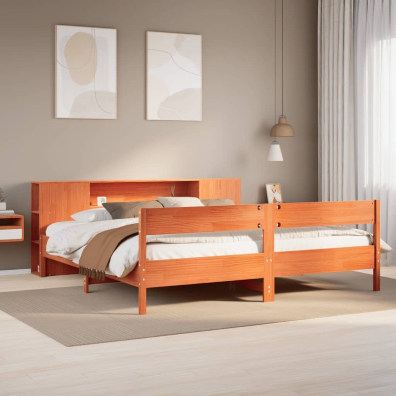 vidaXL Letto Libreria senza Materasso Marrone Cera 180x200 cm in Pino vidaXL Letto Libreria senza Materasso Marrone Cera 180x200 cm in Pino
