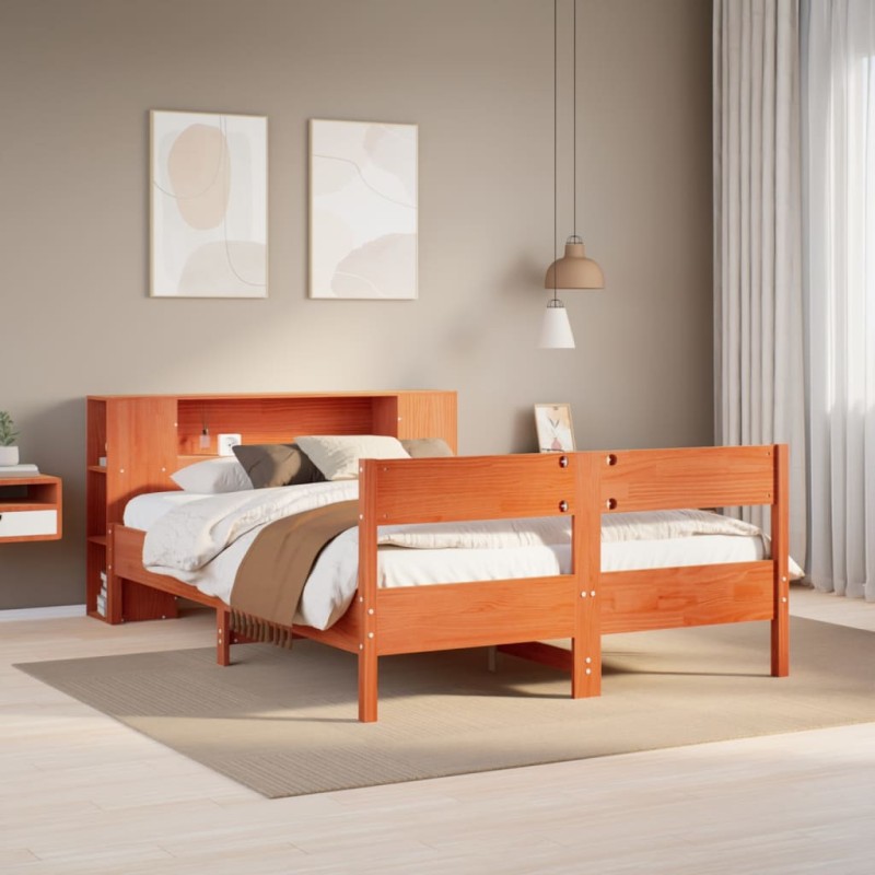 vidaXL Letto Libreria senza Materasso Marrone Cera 120x190 cm in Pino vidaXL Letto Libreria senza Materasso Marrone Cera 120x190 cm in Pino