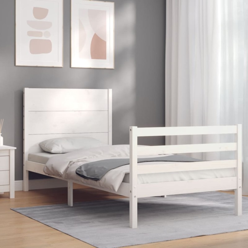 vidaXL Giroletto con Testiera Bianco 100x200 cm in Legno Massello vidaXL Giroletto con Testiera Bianco 100x200 cm in Legno Massello