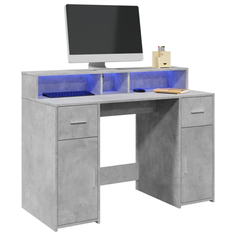 vidaXL Scrivania con Luci LED Grigio Cemento 120x55x91 cm Multistrato vidaXL Scrivania con Luci LED Grigio Cemento 120x55x91 cm Multistrato