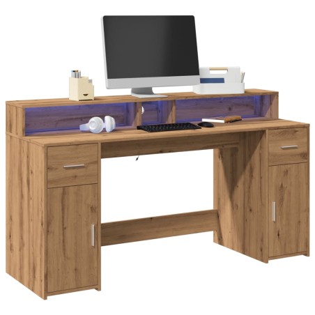 vidaXL Scrivania con Luci LED Rovere 160x55x91 cm in Legno Multistrato