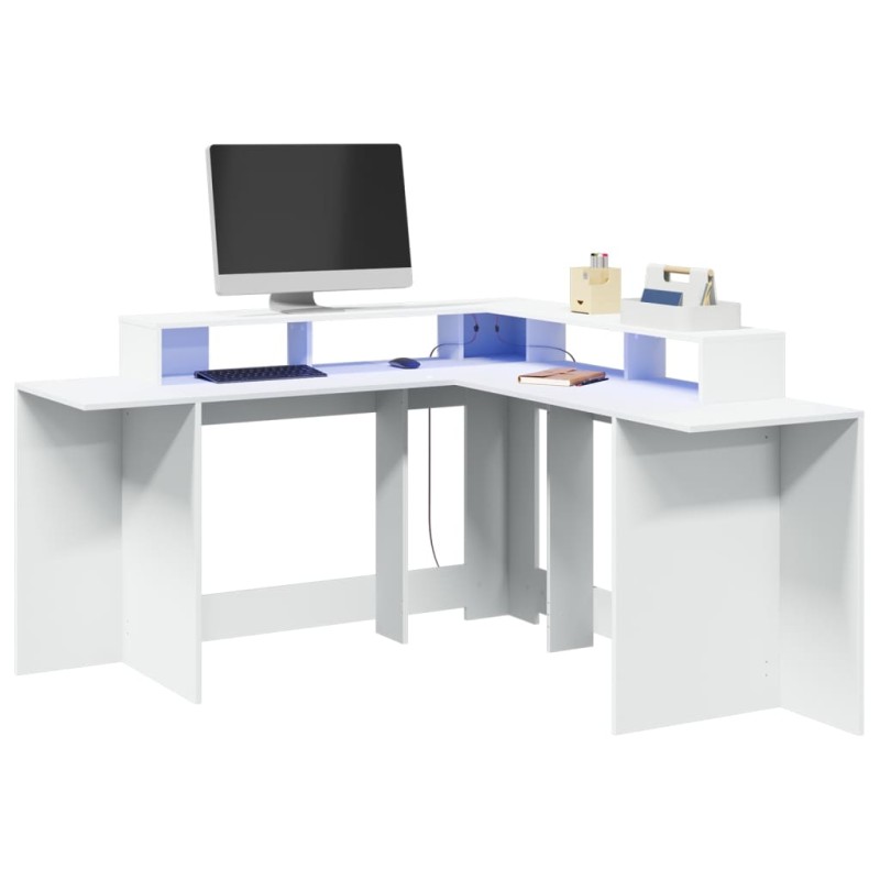 vidaXL Scrivania con Luci LED Bianca 152x152x91 cm in Truciolato