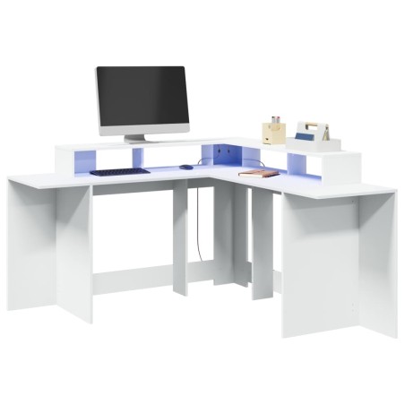 vidaXL Scrivania con Luci LED Bianca 152x152x91 cm in Truciolato