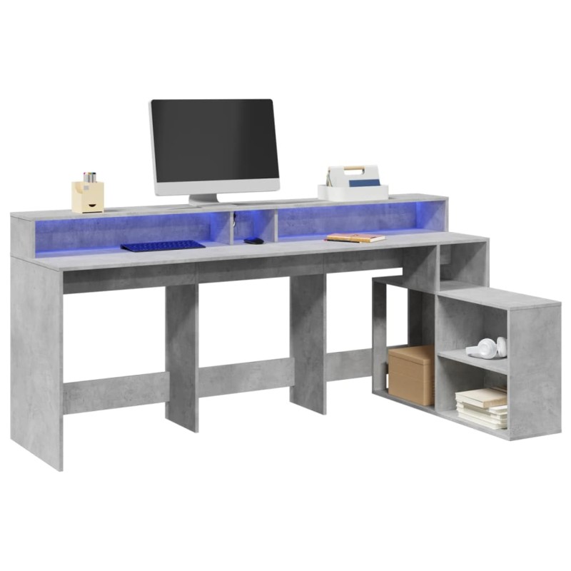 vidaXL Scrivania con Luci LED Grigio Cemento 200x104x91 cm Truciolato vidaXL Scrivania con Luci LED Grigio Cemento 200x104x91 cm Truciolato