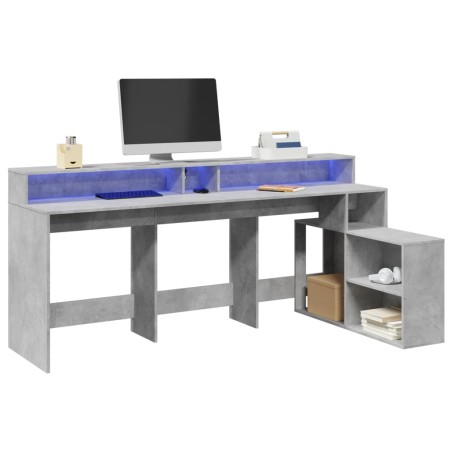vidaXL Scrivania con Luci LED Grigio Cemento 200x104x91 cm Truciolato