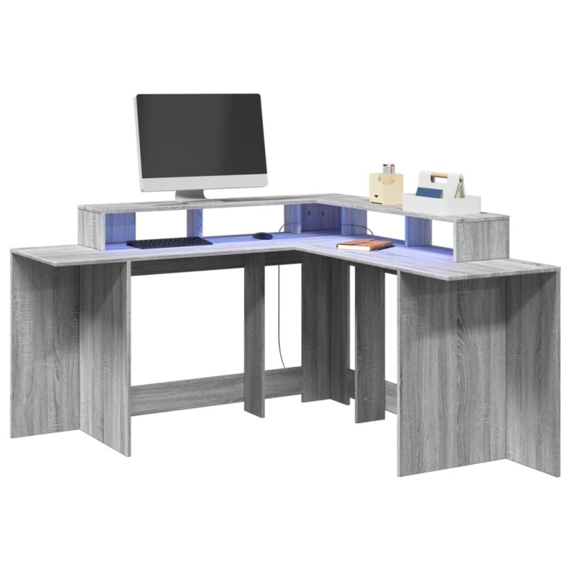 vidaXL Scrivania con Luci LED Grigio Sonoma 152x152x91cm in Truciolato