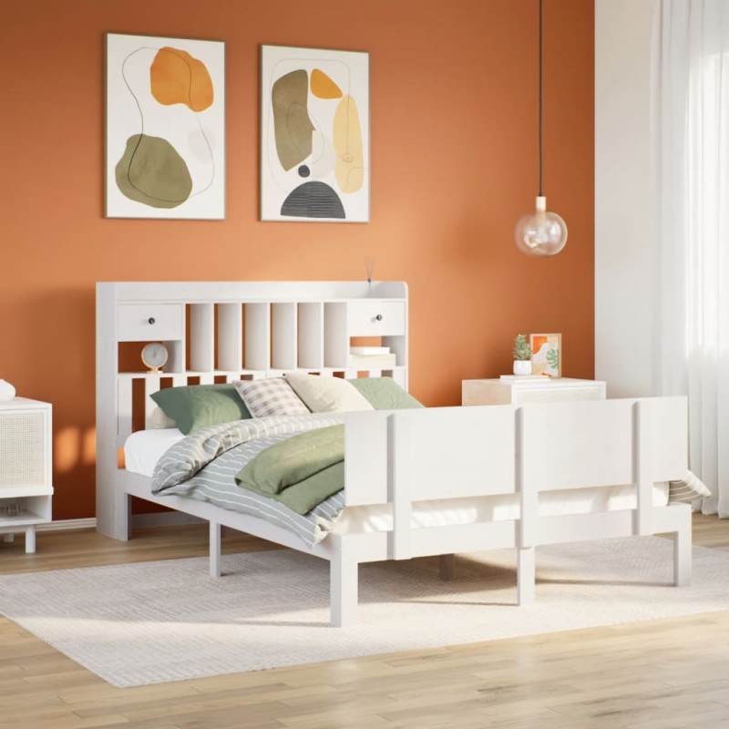 vidaXL Letto Libreria senza Materasso Bianco 140x200 cm Legno di Pino vidaXL Letto Libreria senza Materasso Bianco 140x200 cm Legno di Pino