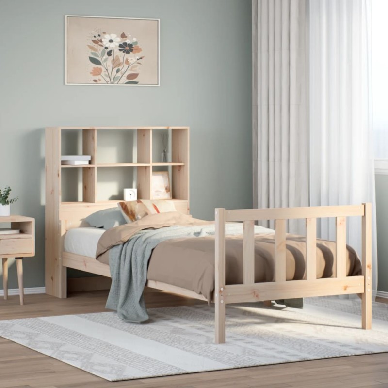 vidaXL Giroletto con Libreria senza Materasso 75x190 cm in Legno Pino