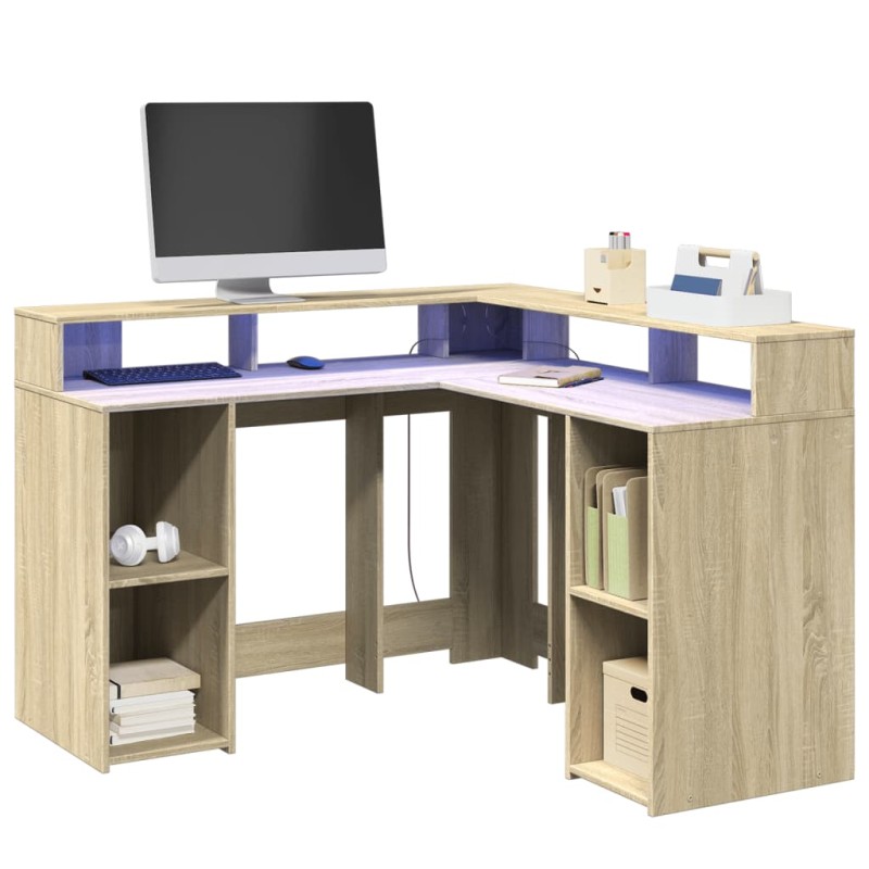 vidaXL Scrivania con Luci LED Rovere Sonoma 130x130x91cm in Truciolato vidaXL Scrivania con Luci LED Rovere Sonoma 130x130x91cm in Truciolato