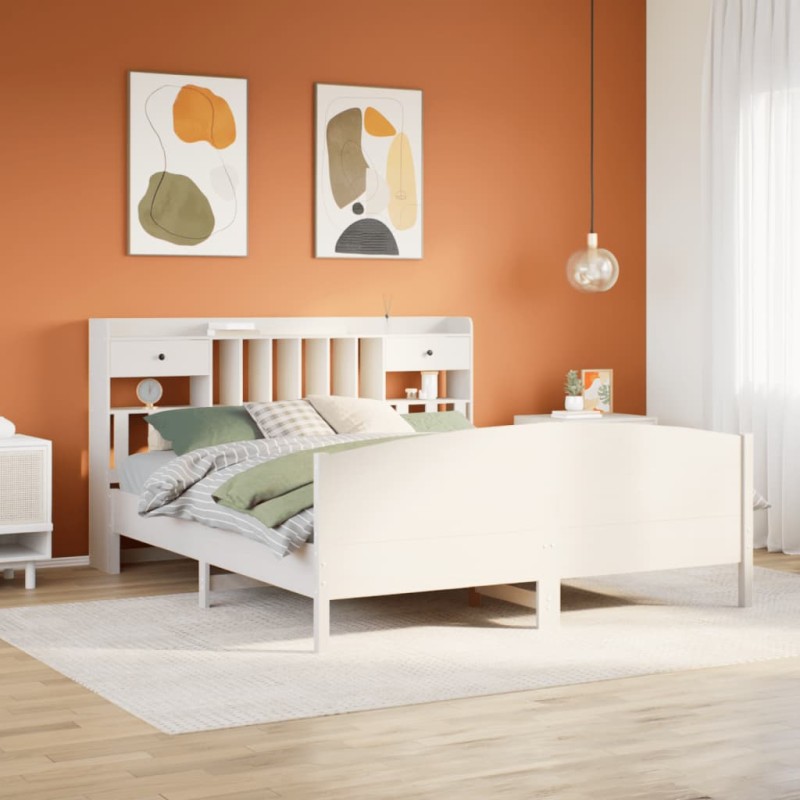 vidaXL Letto Libreria senza Materasso Bianco 200x200 cm Legno di Pino vidaXL Letto Libreria senza Materasso Bianco 200x200 cm Legno di Pino