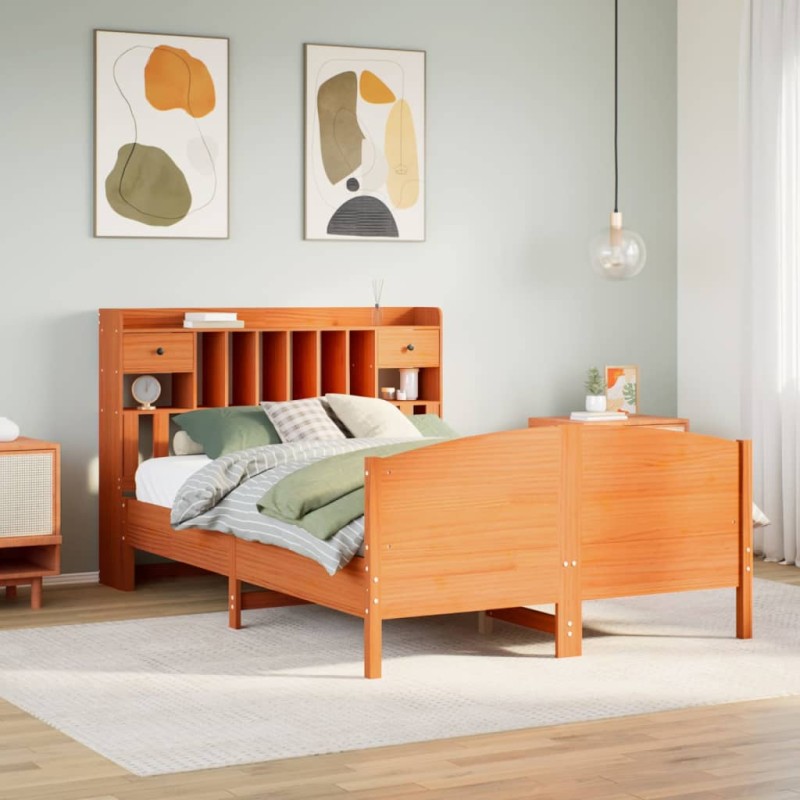 vidaXL Letto Libreria senza Materasso Marrone Cera 140x200 cm in Pino vidaXL Letto Libreria senza Materasso Marrone Cera 140x200 cm in Pino