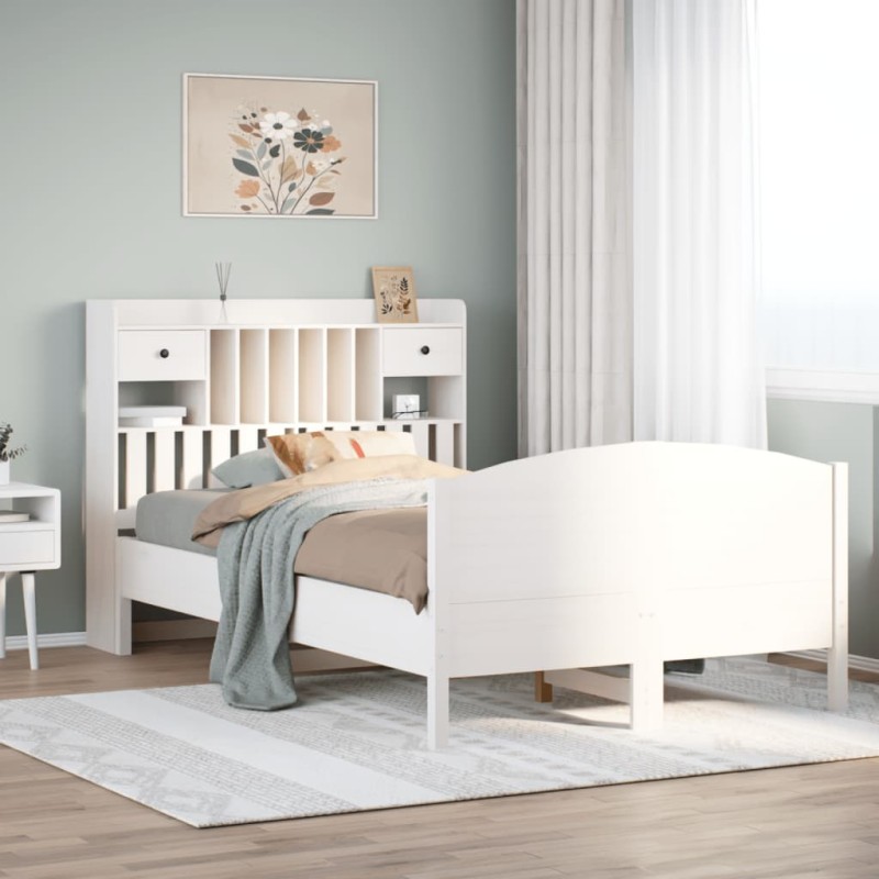 vidaXL Letto Libreria senza Materasso Bianco 135x190 cm Legno di Pino vidaXL Letto Libreria senza Materasso Bianco 135x190 cm Legno di Pino